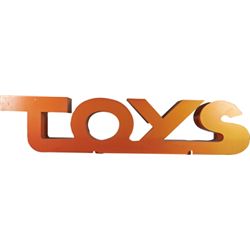 “Toys” Large Figural Script 3-D Wooden Sign.