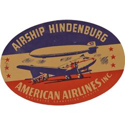 Airship Hindenburg American Airlines Inc. Luggage Tag.