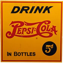 Drink Pepsi : Cola In Bottles 5 Cents Yellow Wood Sign.