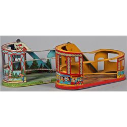 Lot Of 2 Vintage Litho. Tin Wind-Up Roller Coaster Toys