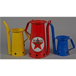 Lot Of 3 Metal Huffman Oil Cans w/ Pull-Down Spouts.