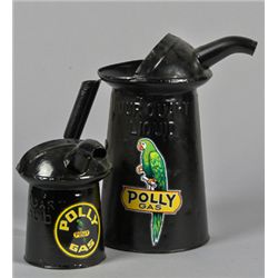 Lot Of 2 Embossed Metal Polly Gas Oil Cans w/ Spouts.