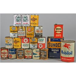 Lot Of 21 Metal Oil Cans w/ Reproduction Labels.