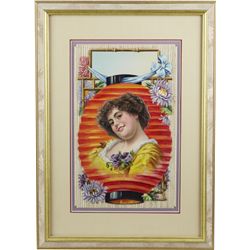 Pretty Girl w/ Festive Oriental Background Embossed.