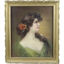 Portrait Of Pretty Brunette Lady Litho. Print In Frame.