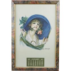 F. Earl Christy January 1917 Litho. Calendar In Frame.