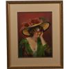 Image 1 : Pretty Woman In Fancy Floral Hat Litho. On Canvas.