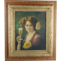 Shiner Beer Ad In Decorative Gold Painted Wood Frame.