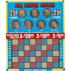 25 Cent “All Silver Bucks” Punch Board Gambling Game.