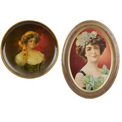 Lot Of 2 Pretty Lady Tin Advertising Signs.