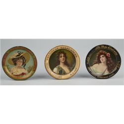 Lot Of 3 Small Round Tin Advertising Tip Trays.