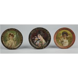 Lot Of 3 Small Round Tin Advertising Tip Trays.