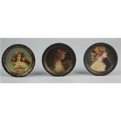 Lot Of 3 Small Round Tin Advertising Tip Trays.