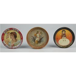 Lot Of 3 Small Round Tin Advertising Tip Trays.