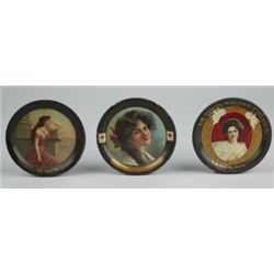 Lot Of 3 Small Round Tin Advertising Tip Trays.