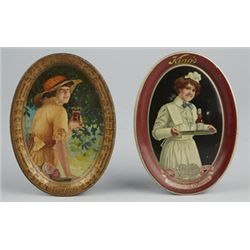 Lot Of 2 Small Oval Tin Advertising Tip Trays.