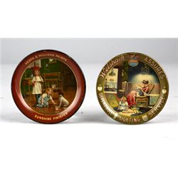 Lot Of 2 Small Tin Advertising Tip Trays.