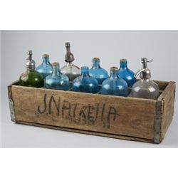 Lot Of 9 Early Glass Seltzer Bottles In Original Crate.