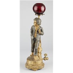 Figural Barefoot Boy Tabletop Cigar Lighter Gas Lamp.