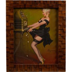 Gil Elvgren “Jackpot” Print On Canvas In Wooden Frame.