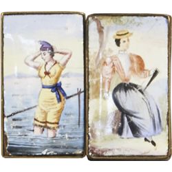 Lot Of 2 Antique Small French Enamel On Brass Match.