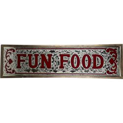 “Fun Food” Mirror Sign w/Ornate Silver Foil Effect.