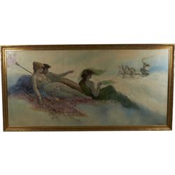 A.D.M. Cooper Oil Painting In Ornate Gold Painted Frame