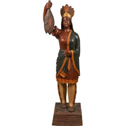 Large Painted Carved Wood Figural Cigar Store Indian.