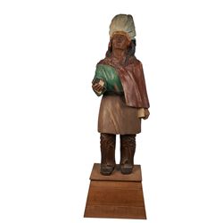 Painted Carved Wood Figural Cigar Store Indian Statue.