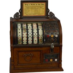 5 Cent Mills Novelty Jockey 5-Reel Poker Card.
