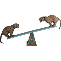 Pair Of Automaton Mechanical Leopards On See-Saw.
