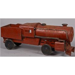 Vintage Red Pressed Steel Child’s Ride On Train Toy.