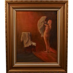 Dorothy Weigant Nude Lady Getting Dressed Oil Painting.