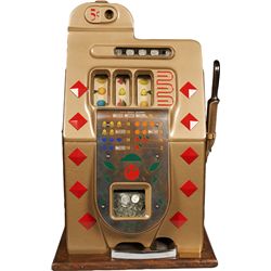 5 Cent Mills Novelty “Chrome” Gold & Red Diamond Front.