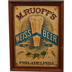 Early M. Ruoff’s Weiss Beer Tin Litho Advertising Sign.