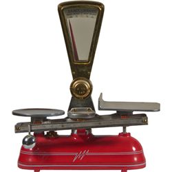 Restored Red & Gray Pinstriped Scale w/Brass Tray.