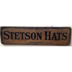 Stetson Hats Hanging Tin Sign On Wood Frame.