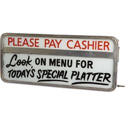 “Please Pay Cashier” Glass Light-Up Hanging Diner Sign.