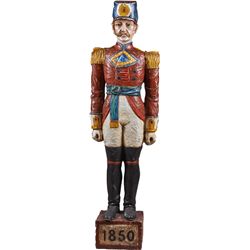 Lifesize Painted Carved Wood Soldier Statue.