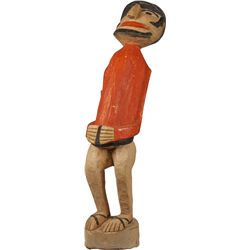 Painted Carved Wood Figural Beatnik Man Statue.