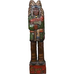 Large Painted Carved Figural Cigar Store Indian Statue.