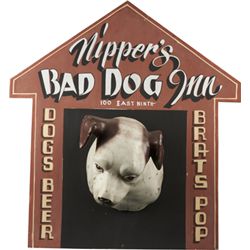 Nipper’s Bad Dog Inn House-Shaped Painted Wood Sign.