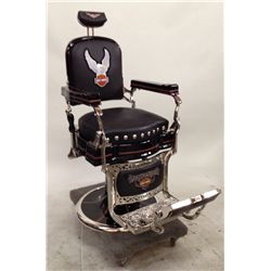 Restored Koken Barber Chair in Harley Davidson Motif.
