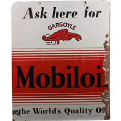 Mobiloil Double-Sided Porcelain Advertising Sign.