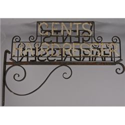 “Gents Hairdresser” Double-Sided Iron Sign w/Wall Mount