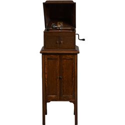 His Master’s Voice Wood Tabletop Phonograph Player.