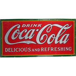 Large Drink Coca Cola Self-Framed Porcelain Sign.