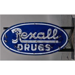 Rexall Drugs Oval Double-Sided Neon Porcelain Box Sign.