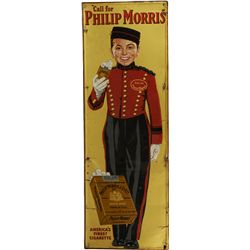 Phillip Morris Cigarettes Bellboy Embossed Tin Sign.