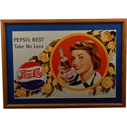Pepsi : Cola Cardboard Advertisement Sign In Frame.